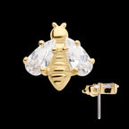 4-Prong Set CZ Bee Flatback Stud Earring / Nosering - CZ in 14Kt Yellow Gold