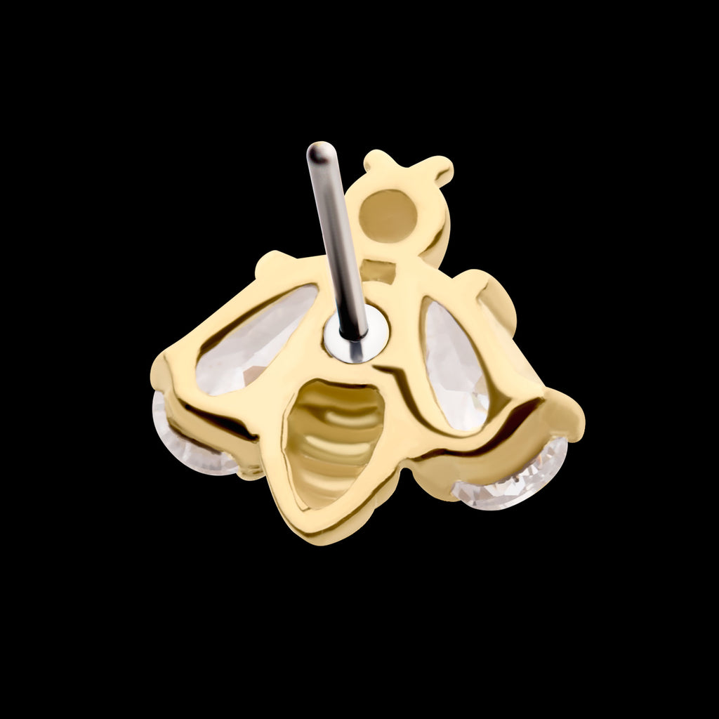 4-Prong Set CZ Bee Flatback Stud Earring / Nosering - CZ in 14Kt Yellow Gold