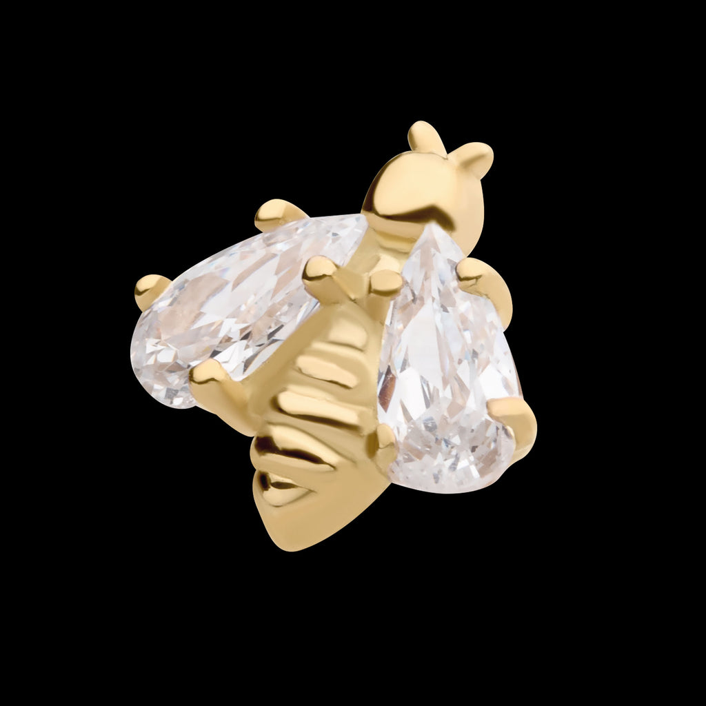 4-Prong Set CZ Bee Flatback Stud Earring / Nosering - CZ in 14Kt Yellow Gold