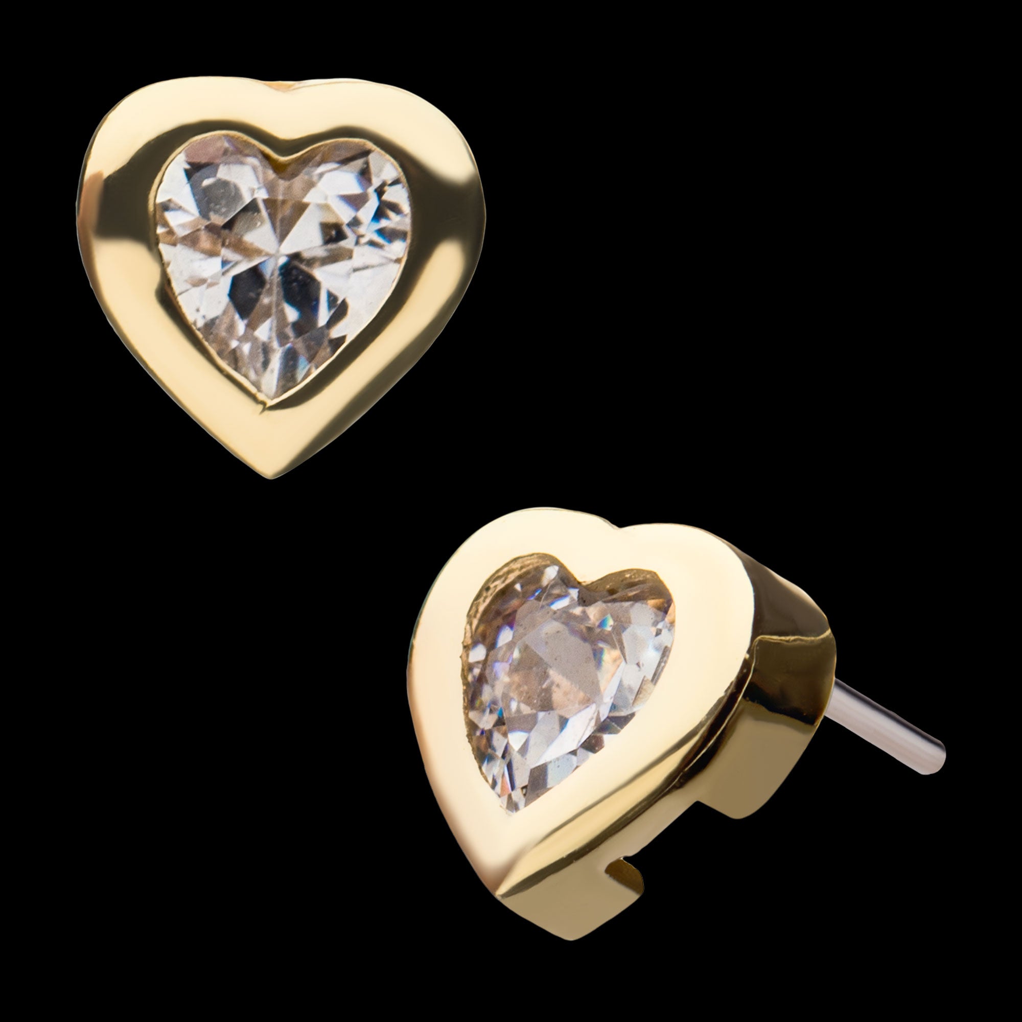 Clear Gem Fancy Heart Flatback Stud Earring / Nosering - Gem in 14Kt Yellow Gold