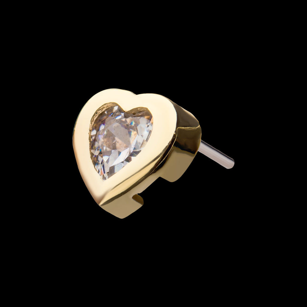 Clear Gem Fancy Heart Flatback Stud Earring / Nosering - Gem in 14Kt Yellow Gold