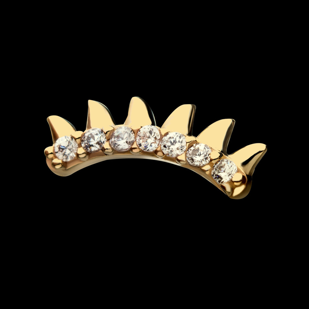 Petite Spike Strip with 1.3mm Clear CZ Gems on Curved Design Flatback Stud Earring / Nosering - Clear CZ in 14Kt Yellow Gold