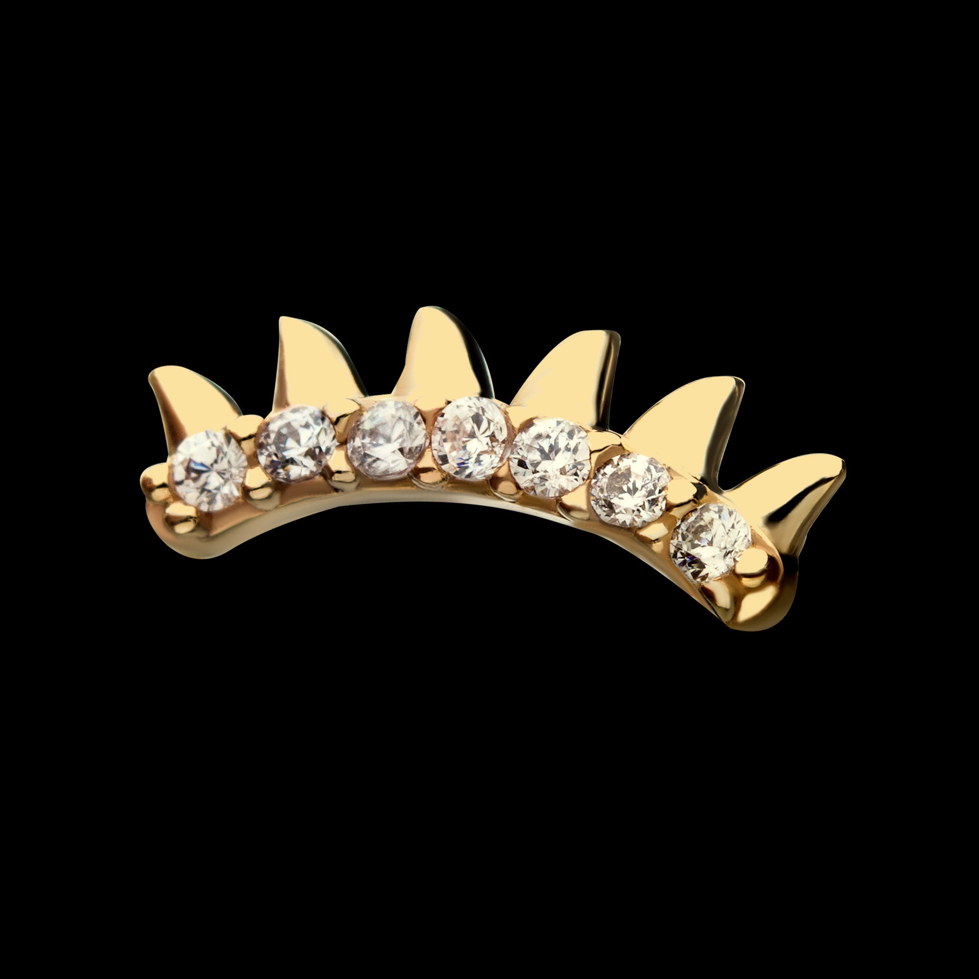Petite Spike Strip with 1.3mm Clear CZ Gems on Curved Design Flatback Stud Earring / Nosering - Clear CZ in 14Kt Yellow Gold