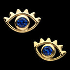 Open Eye Outline with Blue CZ Flatback Stud Earring / Nosering - CZ in 14Kt Yellow Gold