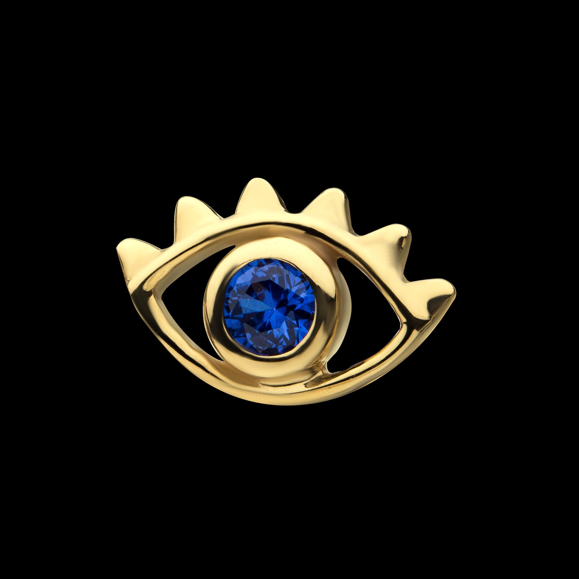 Open Eye Outline with Blue CZ Flatback Stud Earring / Nosering - CZ in 14Kt Yellow Gold