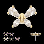 Butterfly with Prong Set Teardrop & Marquise Gem Flatback Stud Earring / Nosering - Gem in 14Kt Yellow Gold