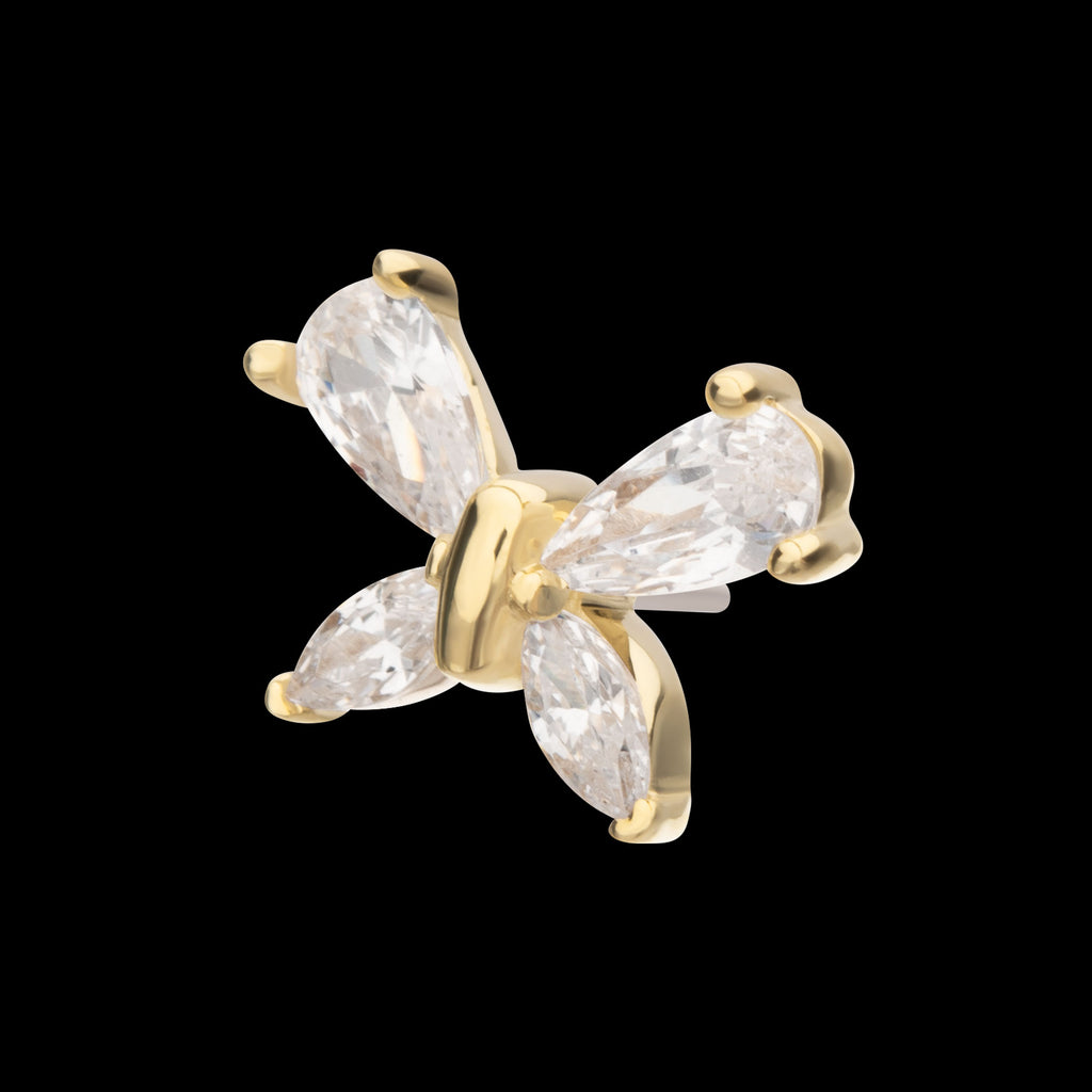 Butterfly with Prong Set Teardrop & Marquise Gem Flatback Stud Earring / Nosering - Gem in 14Kt Yellow Gold