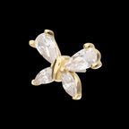 Butterfly with Prong Set Teardrop & Marquise Gem Flatback Stud Earring / Nosering - Gem in 14Kt Yellow Gold
