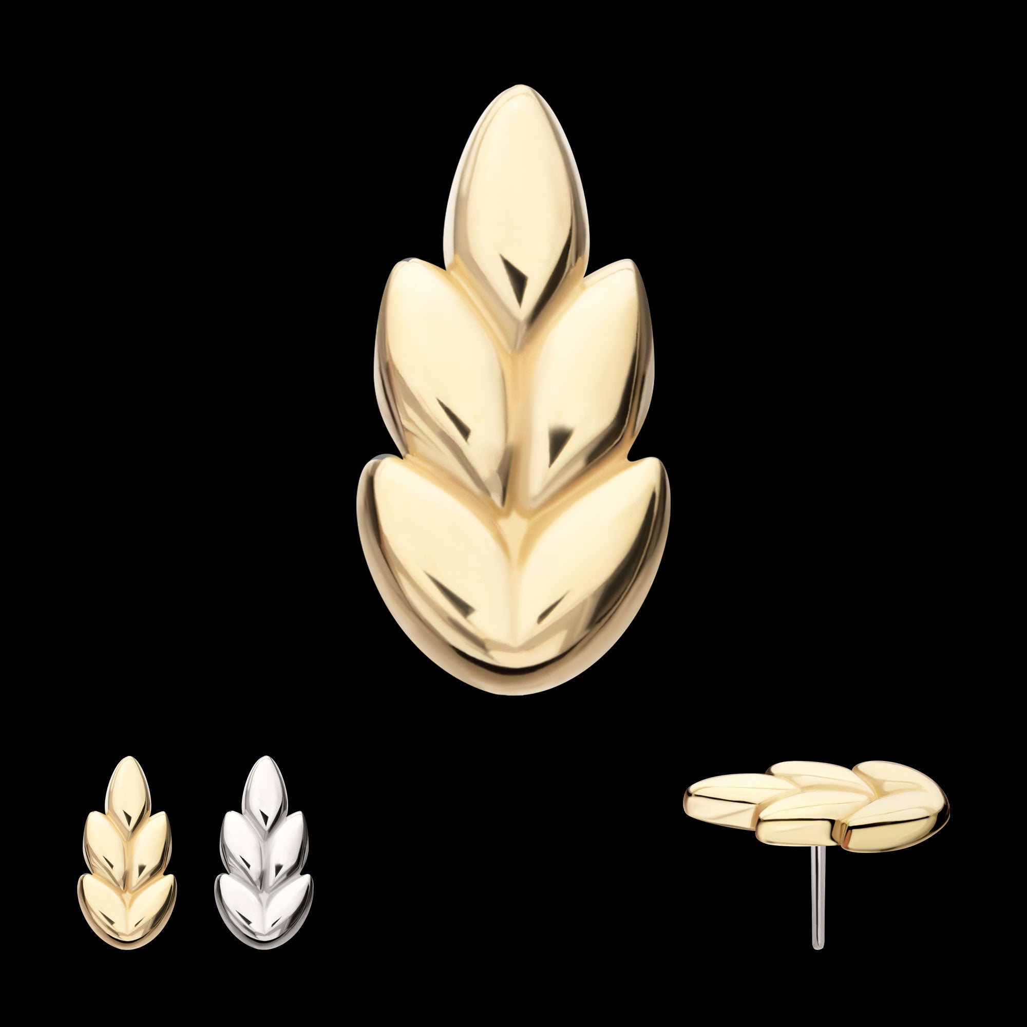 Ash Leaf Flatback Stud Earring / Nosering - 14Kt Gold