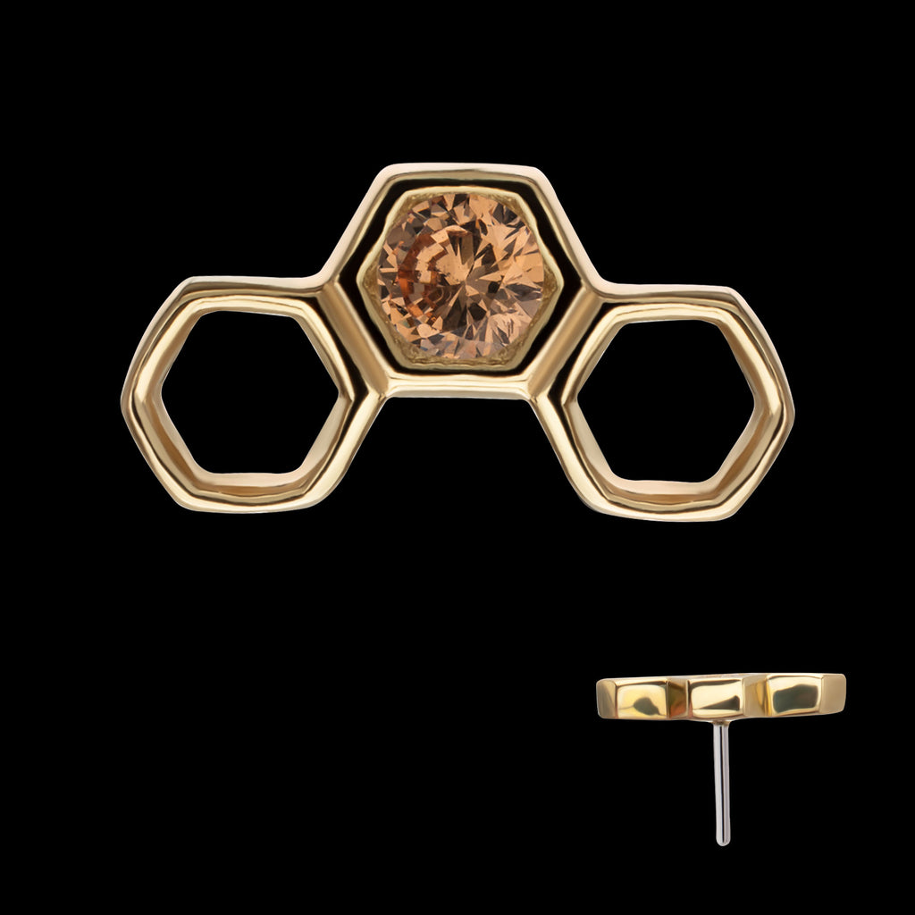 Bezel Gem Hollow Out Honeycomb Flatback Stud Earring / Nosering - Gem in 14Kt Yellow Gold
