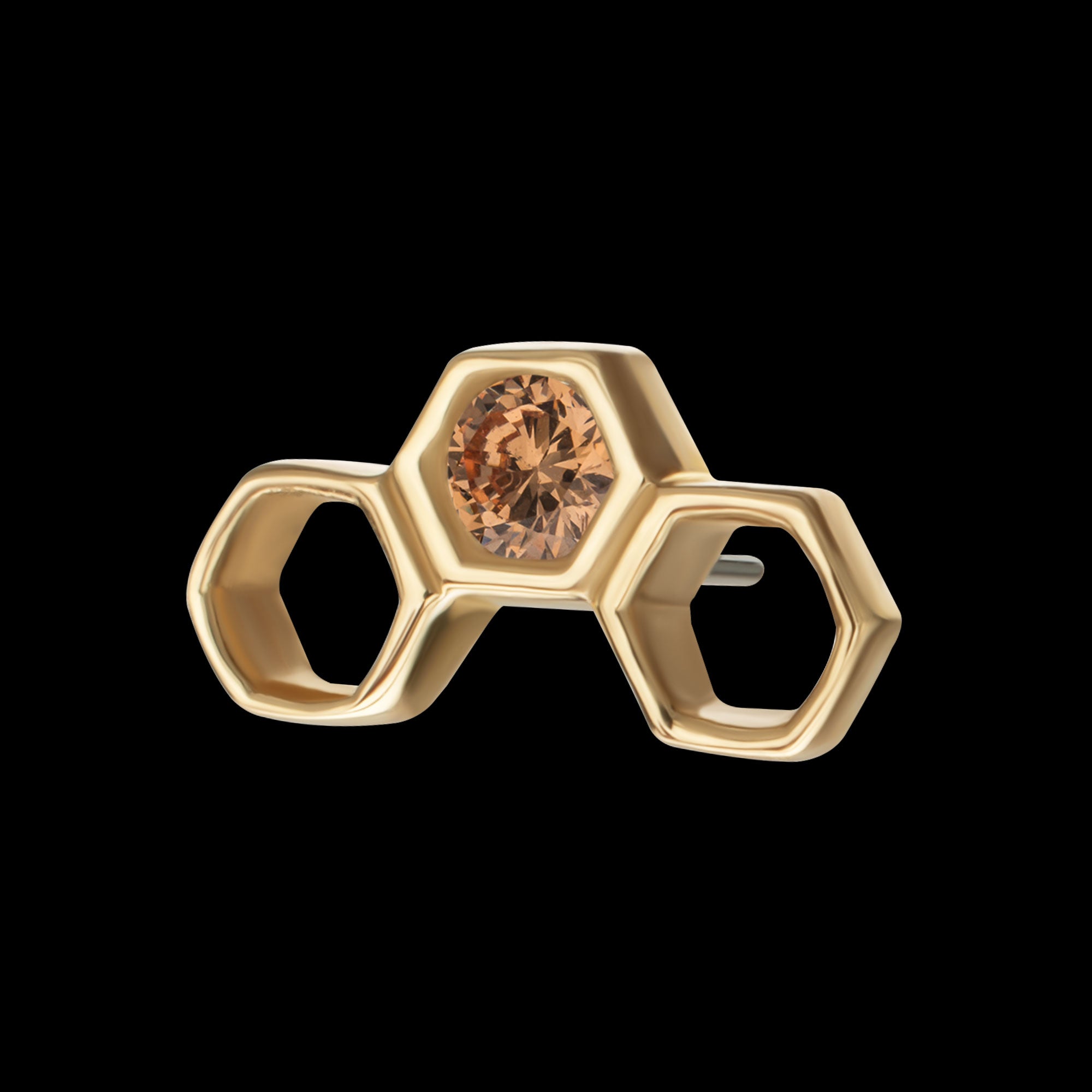 Bezel Gem Hollow Out Honeycomb Flatback Stud Earring / Nosering - Gem in 14Kt Yellow Gold