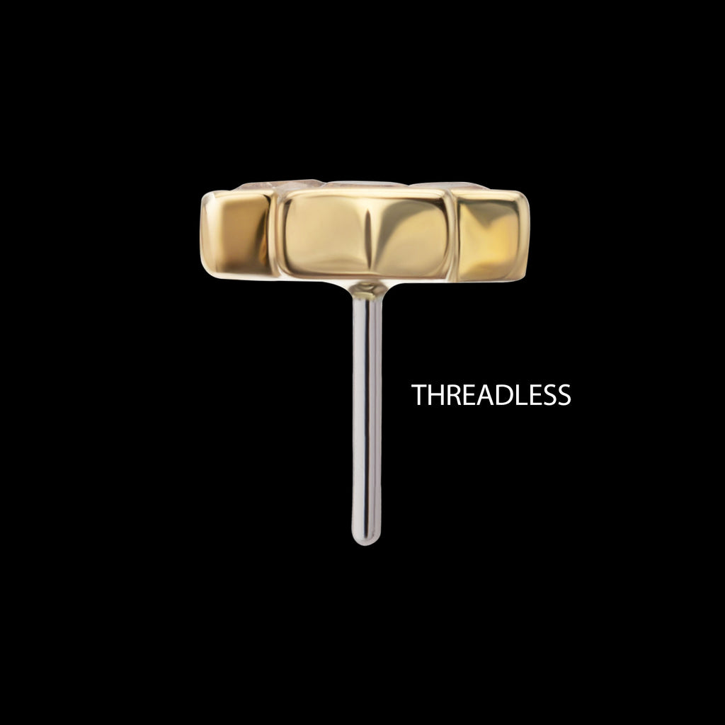 Bezel Gem Triple Honeycomb Flatback Stud Earring / Nosering - Gem in 14Kt Yellow Gold