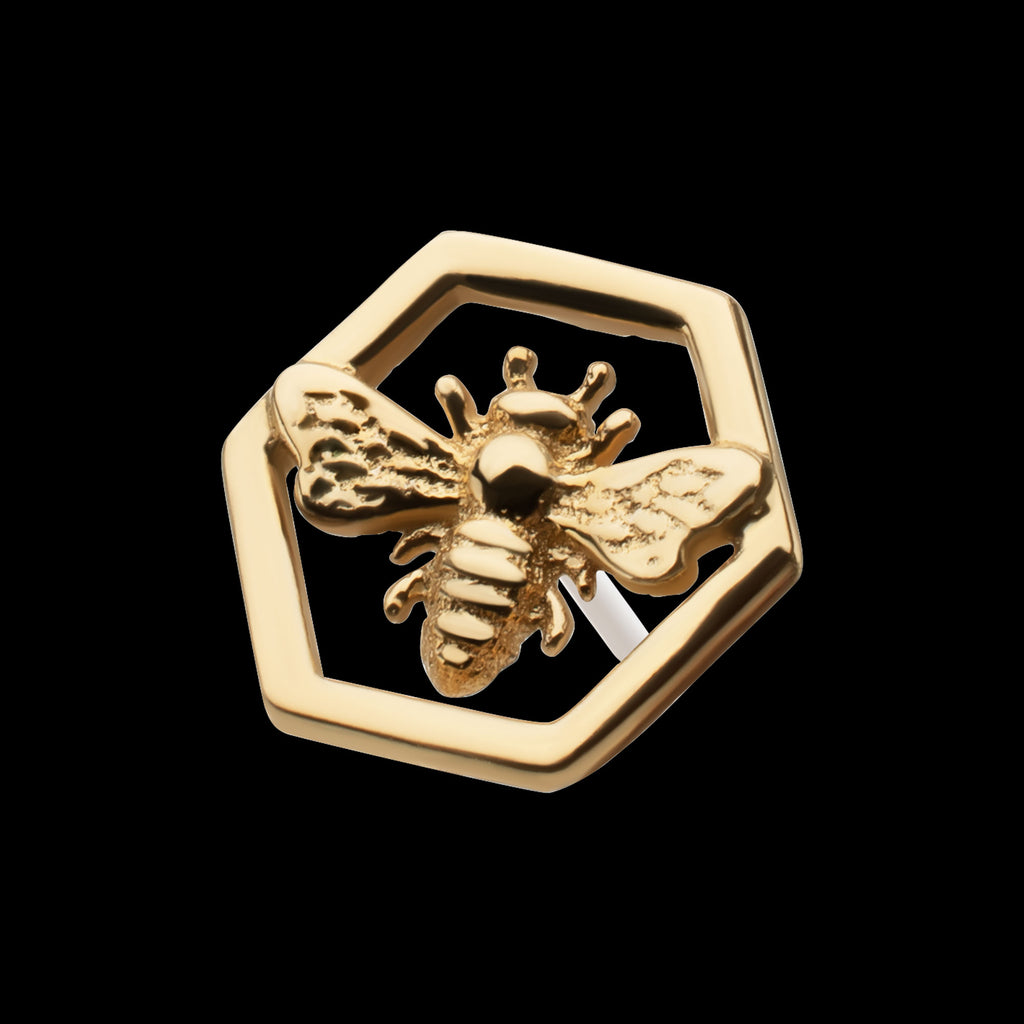 Hexagon Bee Flatback Stud Earring / Nosering - 14Kt Yellow Gold