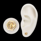 Hexagon Bee Flatback Stud Earring / Nosering - 14Kt Yellow Gold