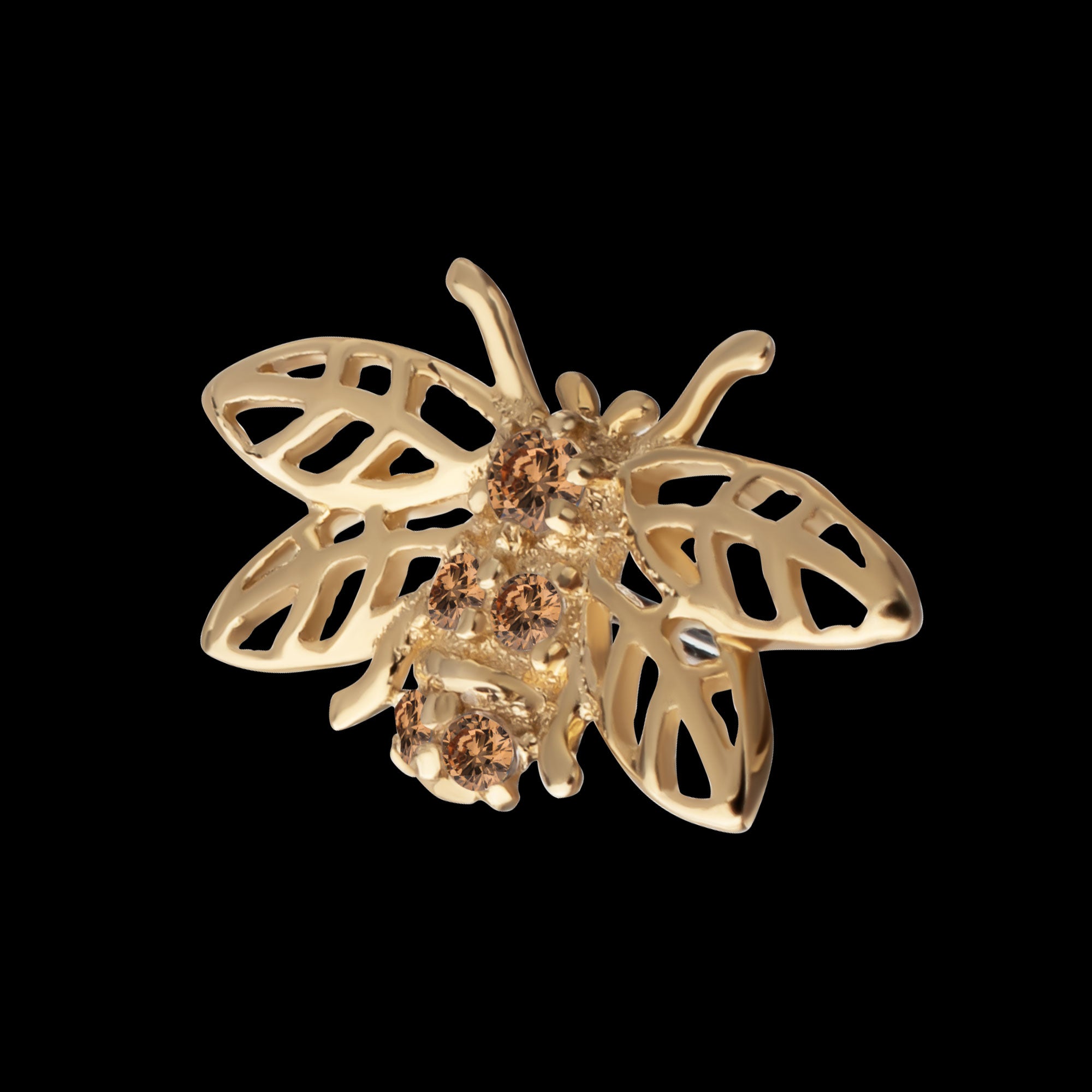 Prong Set Gem Hollow Cut Bee Flatback Stud Earring / Nosering - Gem in 14Kt Yellow Gold
