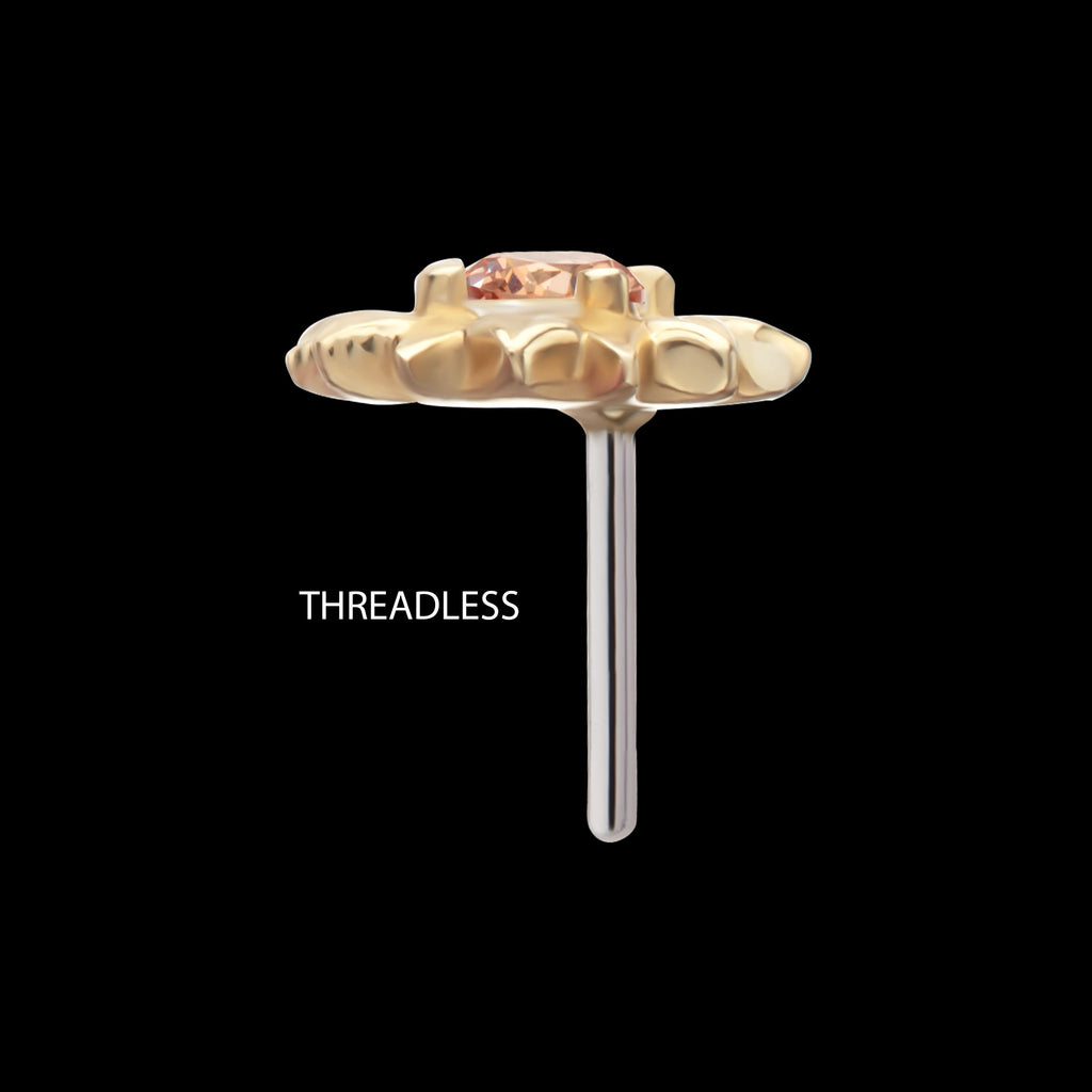 Prong Set Gem Sunflower Flatback Stud Earring / Nosering - Gem in 14Kt Yellow Gold