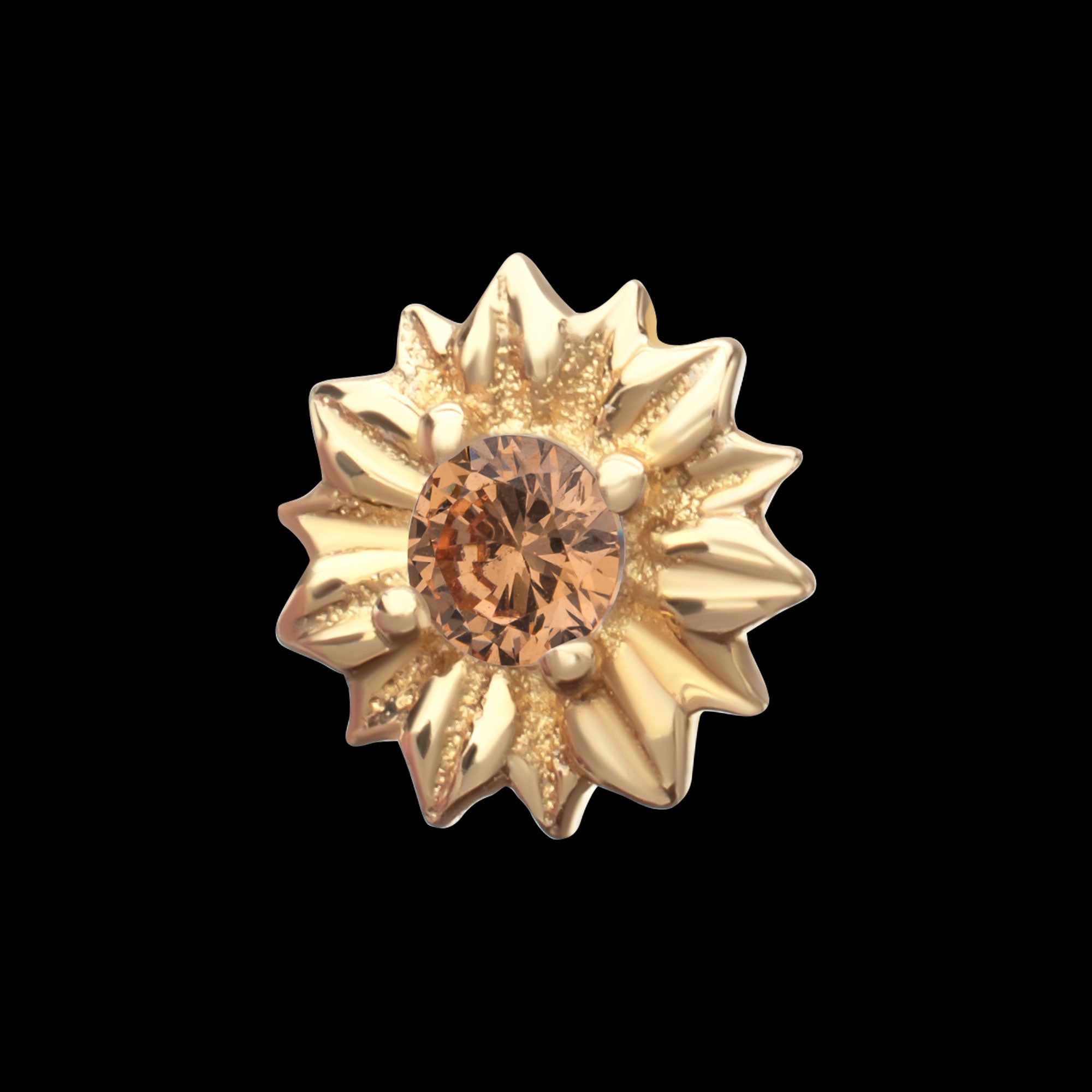 Prong Set Gem Sunflower Flatback Stud Earring / Nosering - Gem in 14Kt Yellow Gold