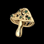 Prong Set Emerald Gem Mystic Mushroom Flatback Stud Earring / Nosering - Gem in 14Kt Yellow Gold