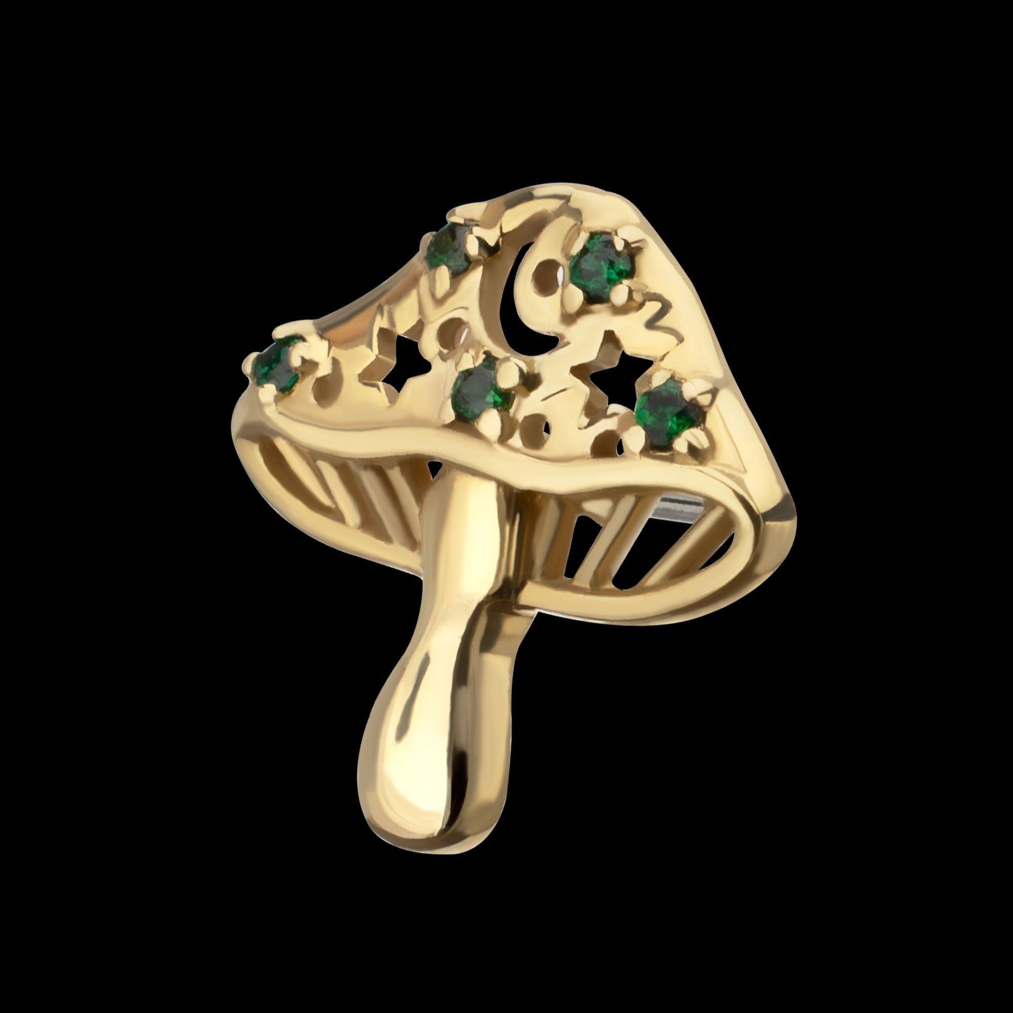 Prong Set Emerald Gem Mystic Mushroom Flatback Stud Earring / Nosering - Gem in 14Kt Yellow Gold