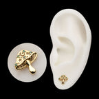 Prong Set Emerald Gem Mystic Mushroom Flatback Stud Earring / Nosering - Gem in 14Kt Yellow Gold