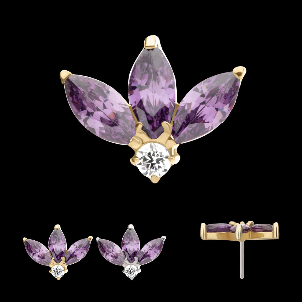 3 Marquise Prong Set Gem Cluster Flatback Stud Earring / Nosering - Gem in 14Kt Gold