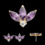 3 Marquise Prong Set Gem Cluster Flatback Stud Earring / Nosering - Gem in 14Kt Gold