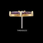 3 Marquise Prong Set Gem Cluster Flatback Stud Earring / Nosering - Gem in 14Kt Gold