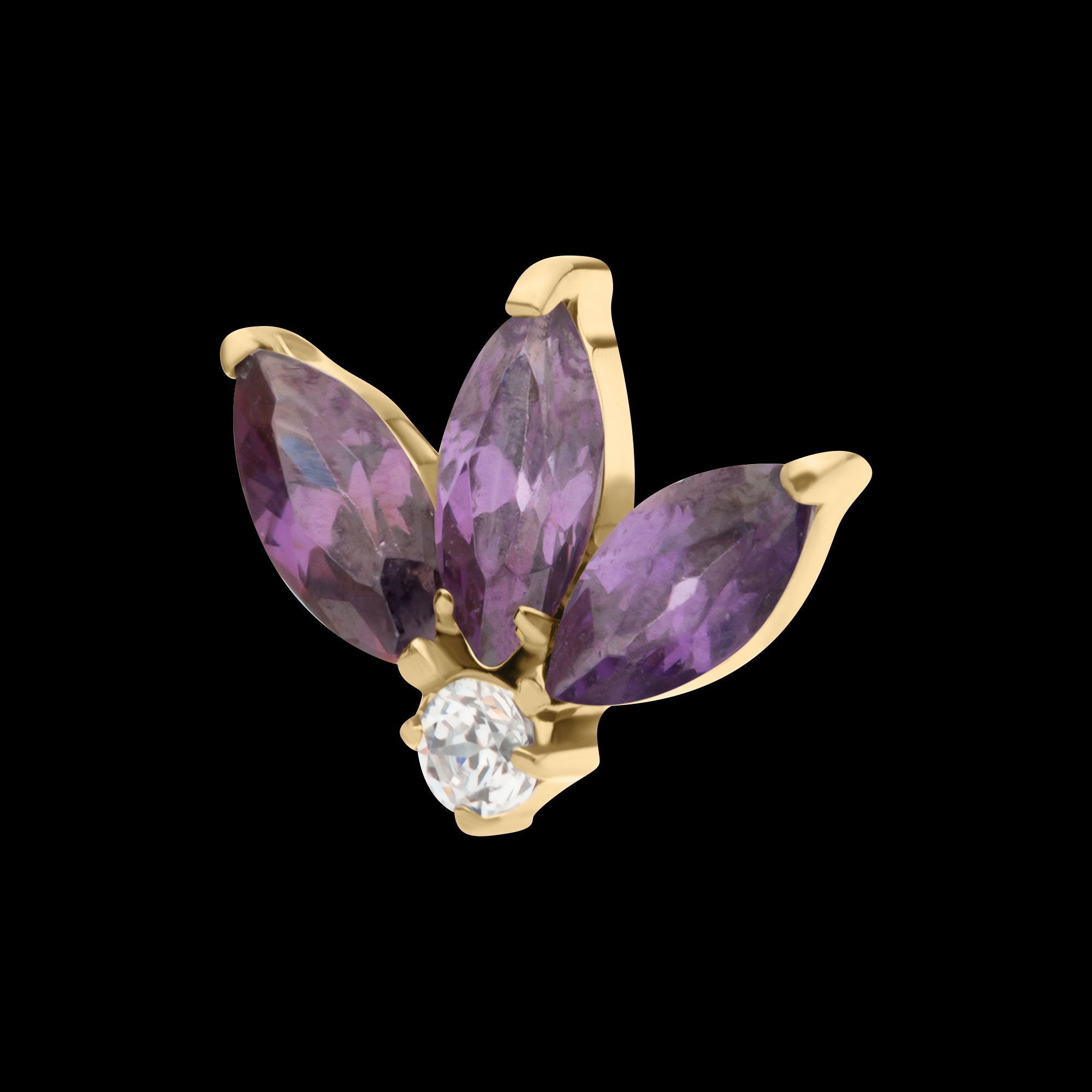 3 Marquise Prong Set Gem Cluster Flatback Stud Earring / Nosering - Gem in 14Kt Gold