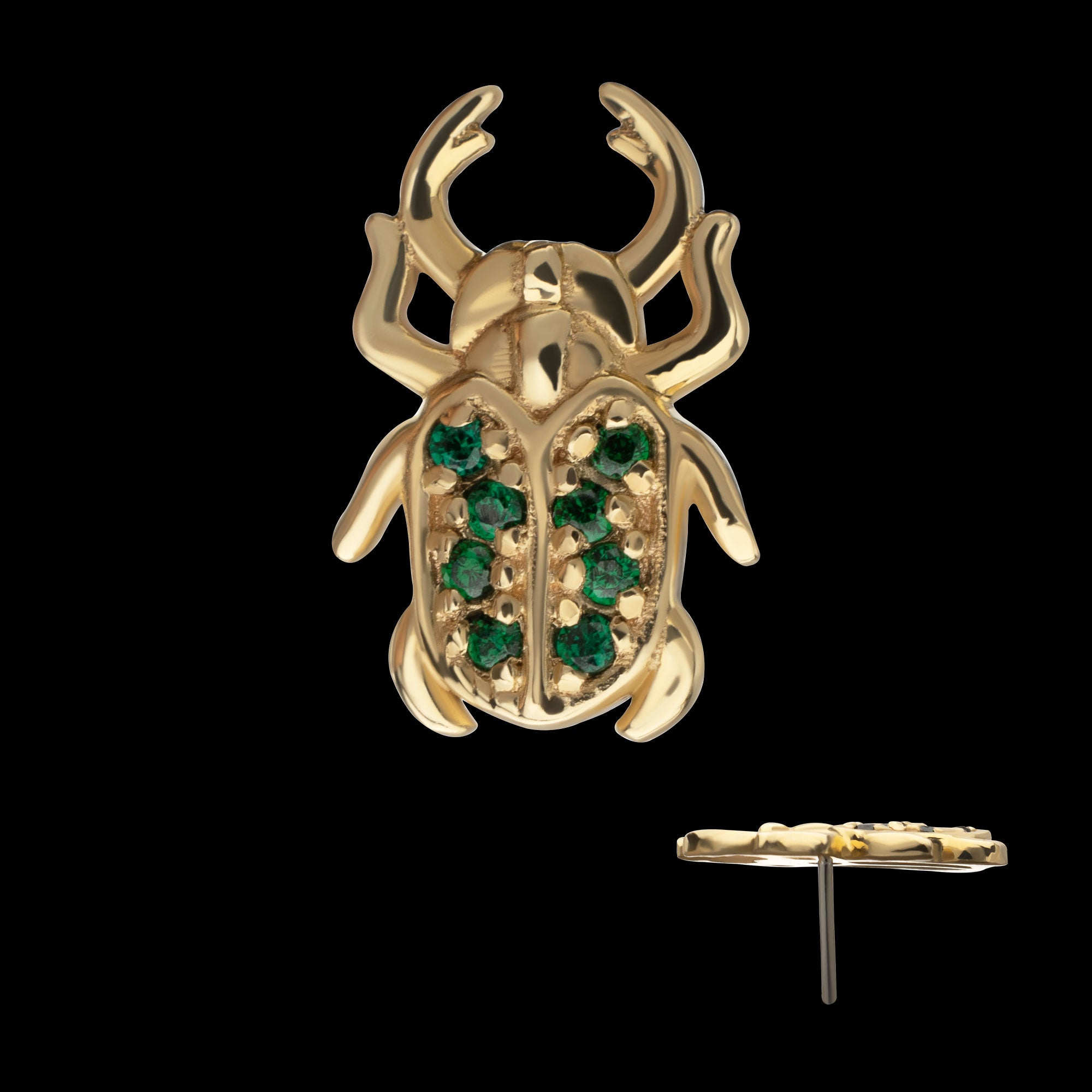 Paved Gem Bettle Guardian Flatback Stud Earring / Nosering - Gem in 14Kt Yellow Gold