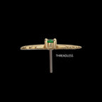 Prong Set Emerald Gem Two Sculpted Leaves Flatback Stud Earring / Nosering - Gem in 14Kt Yellow Gold