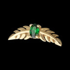Prong Set Emerald Gem Two Sculpted Leaves Flatback Stud Earring / Nosering - Gem in 14Kt Yellow Gold