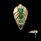 Prong Set Emerald Gem Grove Leaf Flatback Stud Earring / Nosering - Gem in 14Kt Yellow Gold