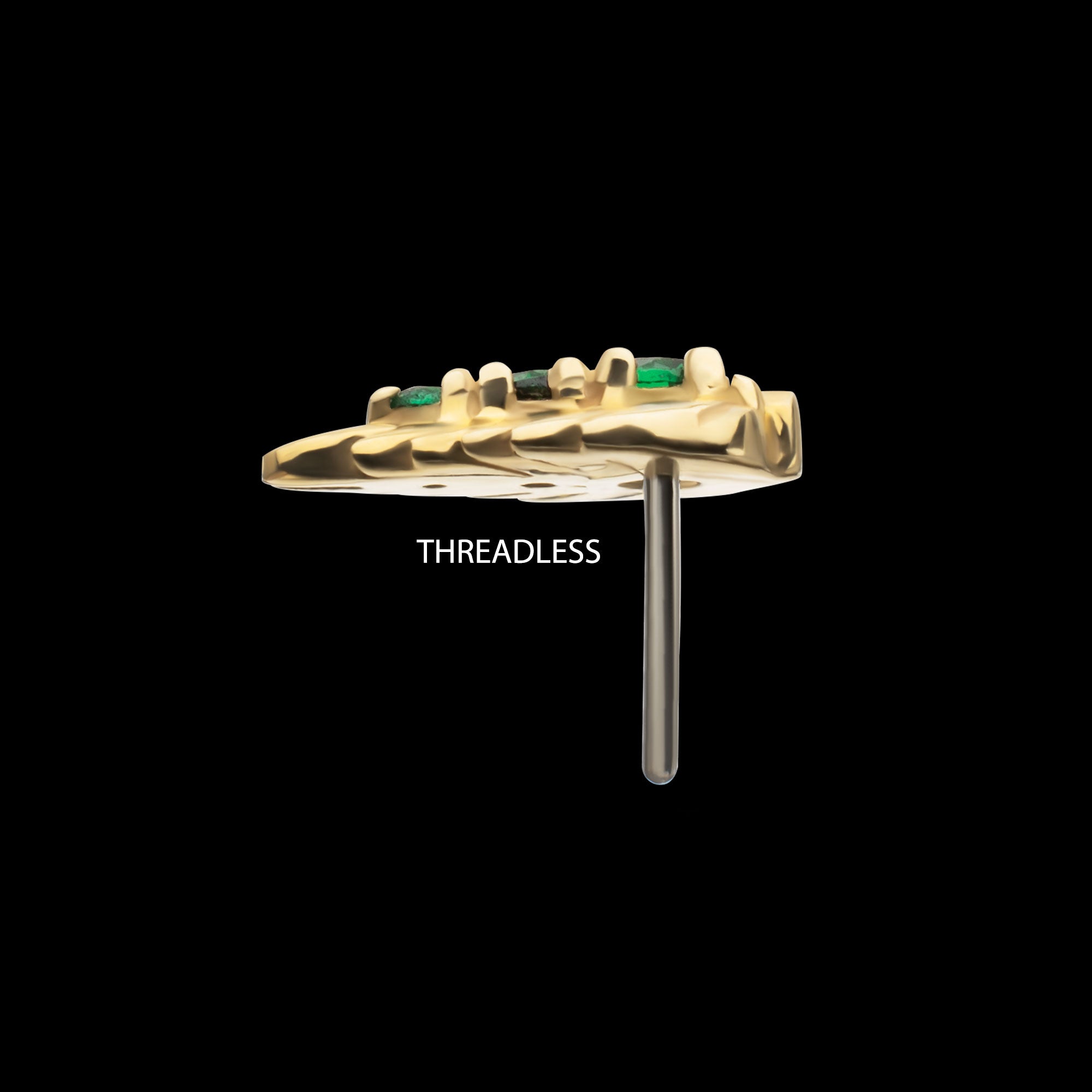 Prong Set Emerald Gem Grove Leaf Flatback Stud Earring / Nosering - Gem in 14Kt Yellow Gold