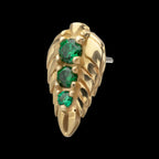 Prong Set Emerald Gem Grove Leaf Flatback Stud Earring / Nosering - Gem in 14Kt Yellow Gold