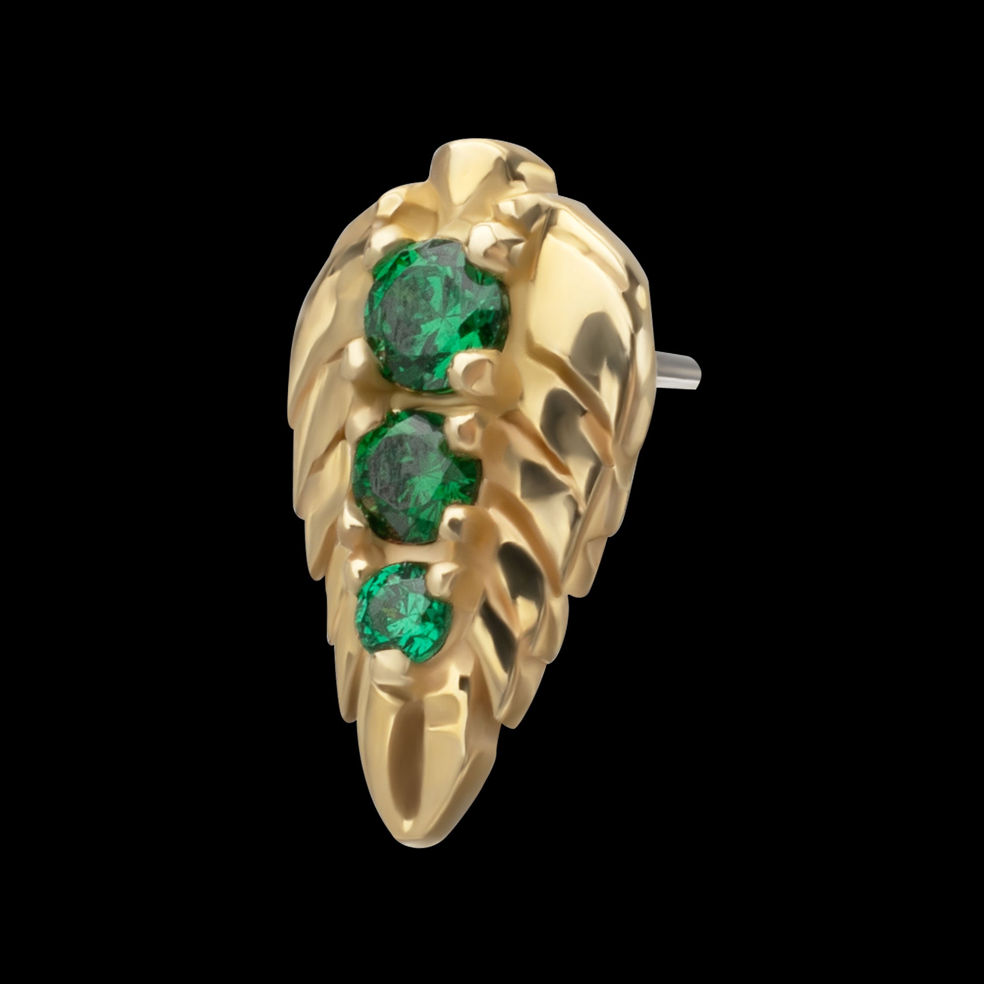 Prong Set Emerald Gem Grove Leaf Flatback Stud Earring / Nosering - Gem in 14Kt Yellow Gold
