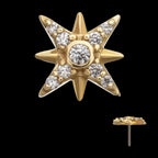 Paved Gem Starburst Flatback Stud Earring / Nosering - Gem in 14Kt Yellow Gold