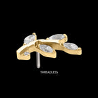 Leaf with Prong Set Marquise Gem Flatback Stud Earring / Nosering - Gem in 14Kt Gold