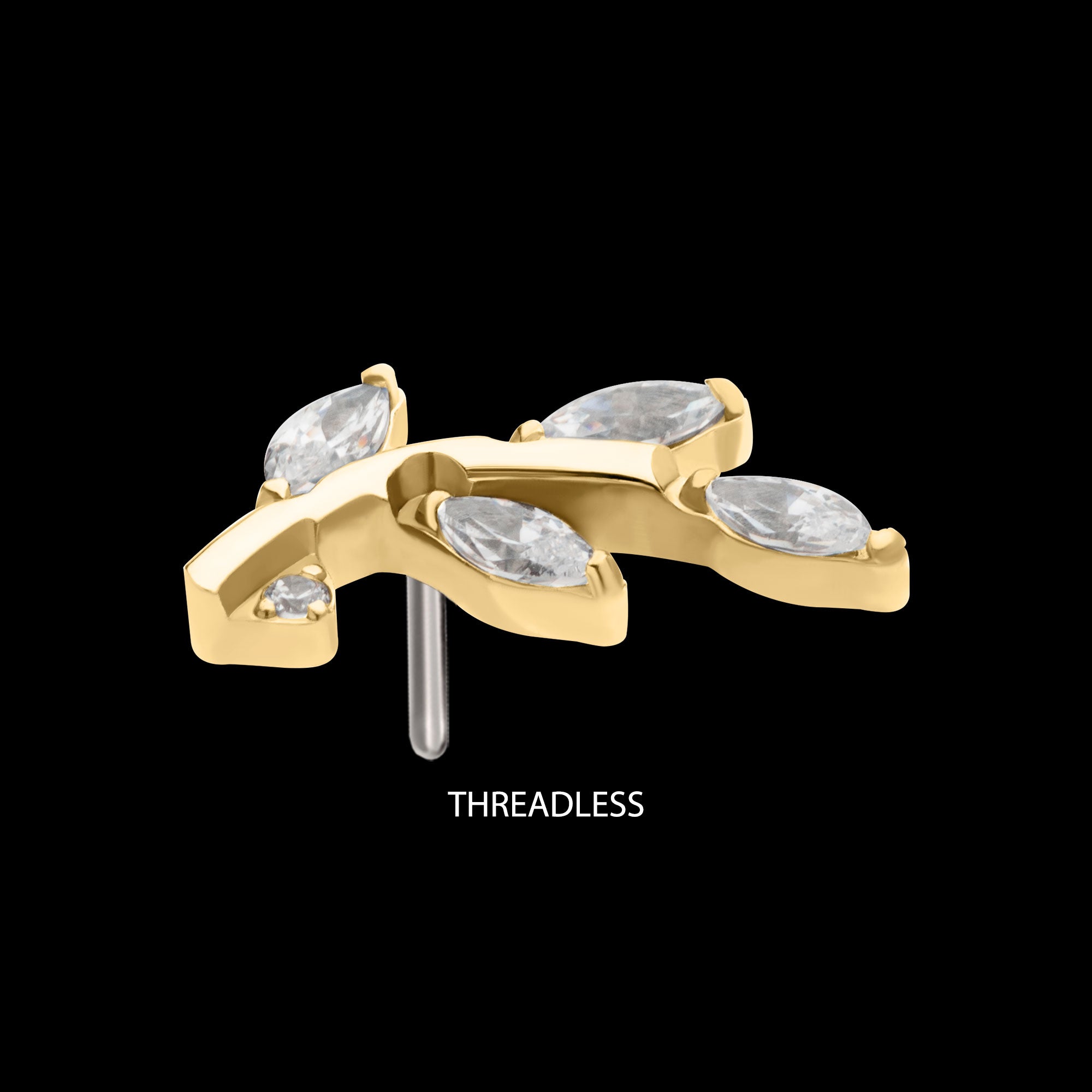 Leaf with Prong Set Marquise Gem Flatback Stud Earring / Nosering - Gem in 14Kt Gold