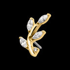 Leaf with Prong Set Marquise Gem Flatback Stud Earring / Nosering - Gem in 14Kt Gold