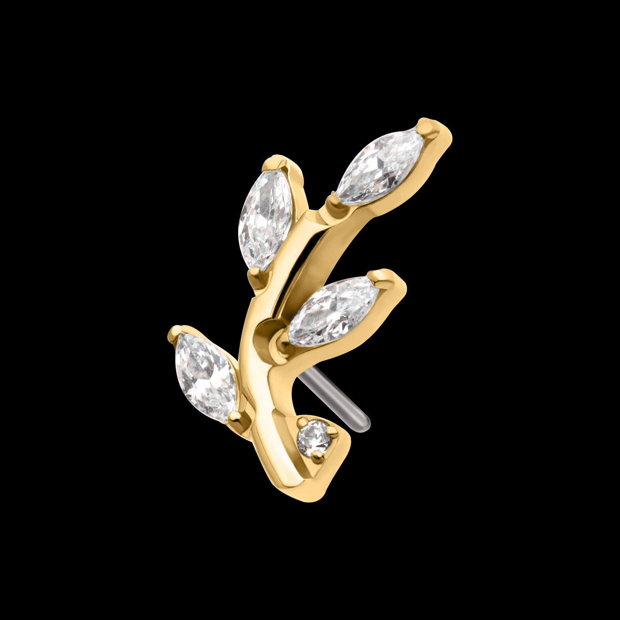 Leaf with Prong Set Marquise Gem Flatback Stud Earring / Nosering - Gem in 14Kt Gold