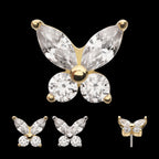 Butterfly with Prong Set Round & Marquise Gem Flatback Stud Earring / Nosering - Gem in 14Kt Gold