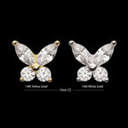 Butterfly with Prong Set Round & Marquise Gem Flatback Stud Earring / Nosering - Gem in 14Kt Gold