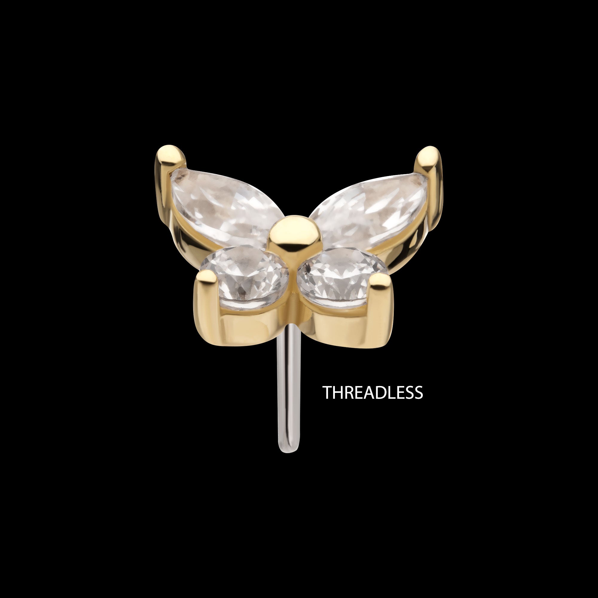 Butterfly with Prong Set Round & Marquise Gem Flatback Stud Earring / Nosering - Gem in 14Kt Gold
