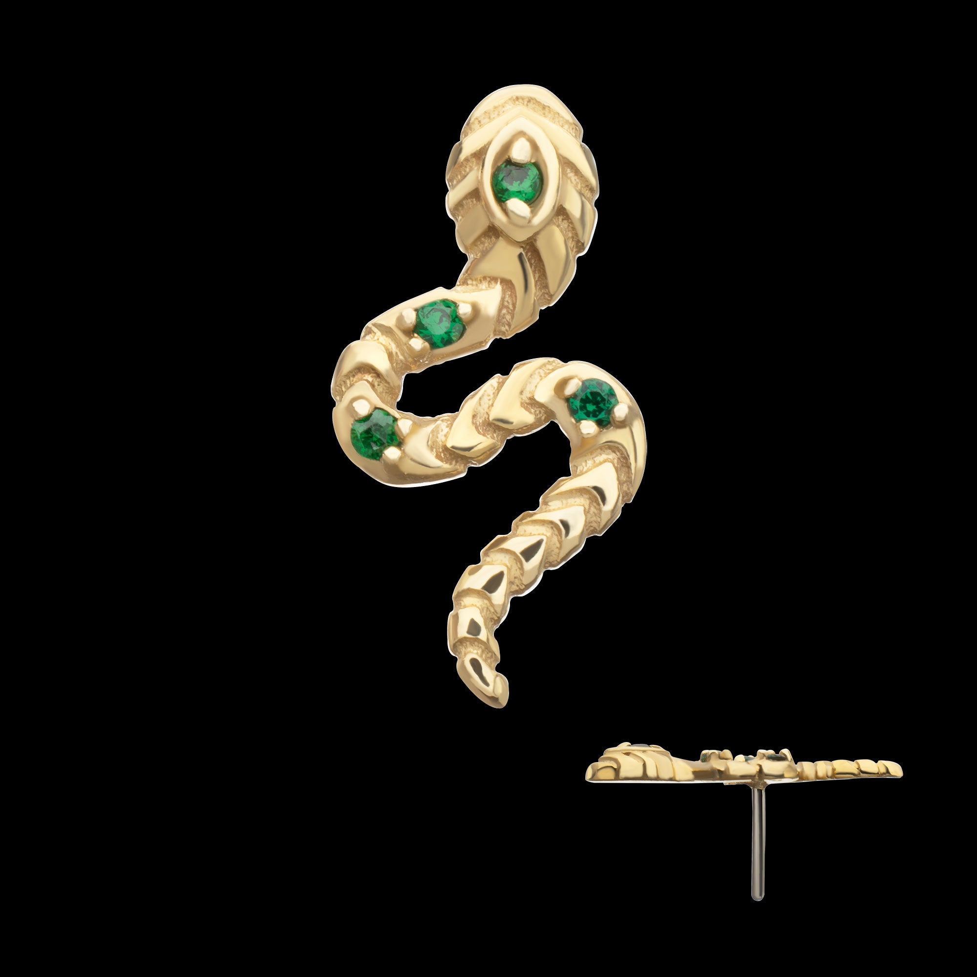 Prong Set Gem Serpent Path Flatback Stud Earring / Nosering - Gem in 14Kt Yellow Gold