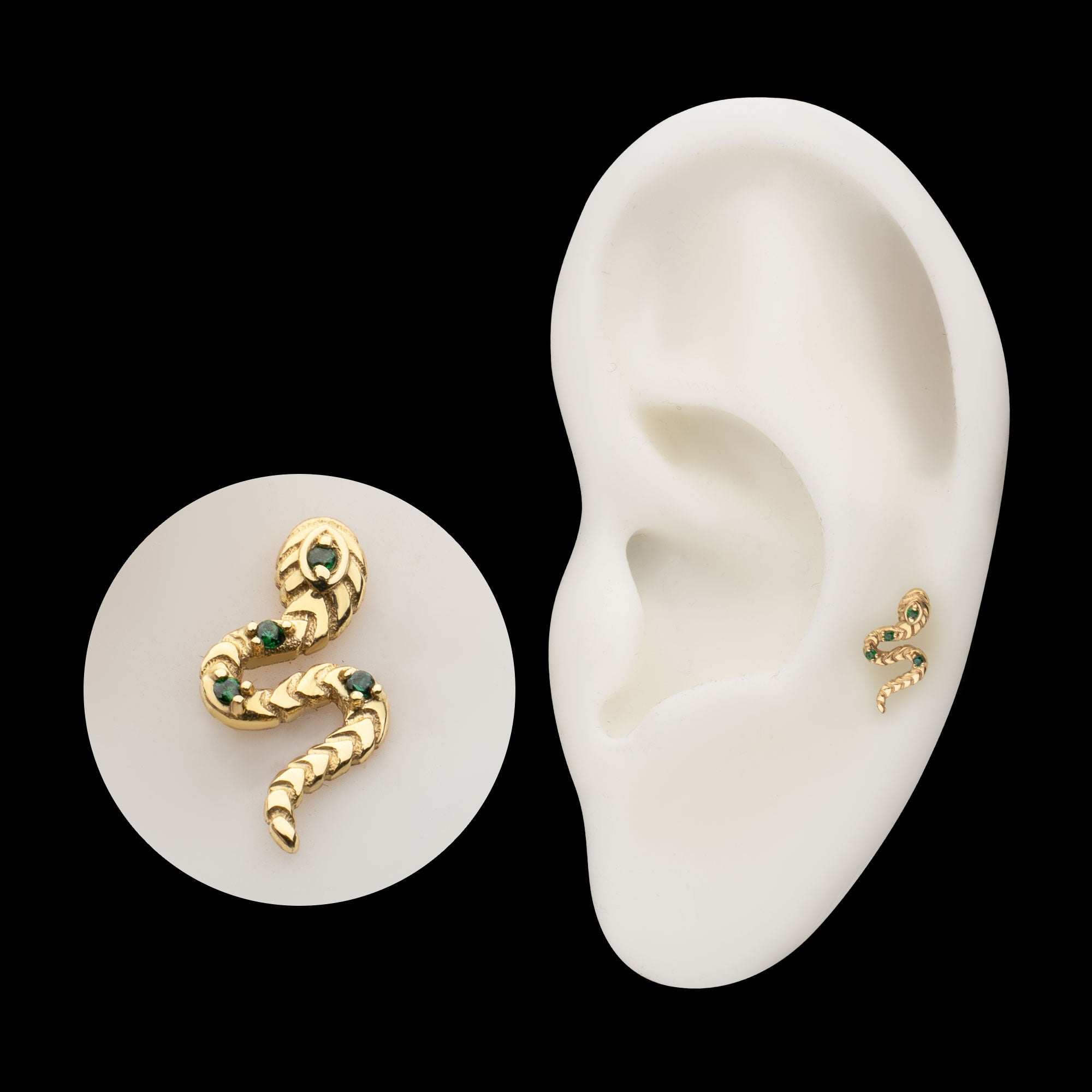 Prong Set Gem Serpent Path Flatback Stud Earring / Nosering - Gem in 14Kt Yellow Gold