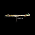 Enchanted Serpent with Teardrop Emerald Dangle Flatback Stud Earring / Nosering - 14Kt Yellow Gold