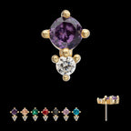 Double Round Prong Set Multi-Gem Flatback Stud Earring / Nosering - Gem in 14Kt Yellow Gold