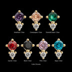 Double Round Prong Set Multi-Gem Flatback Stud Earring / Nosering - Gem in 14Kt Yellow Gold