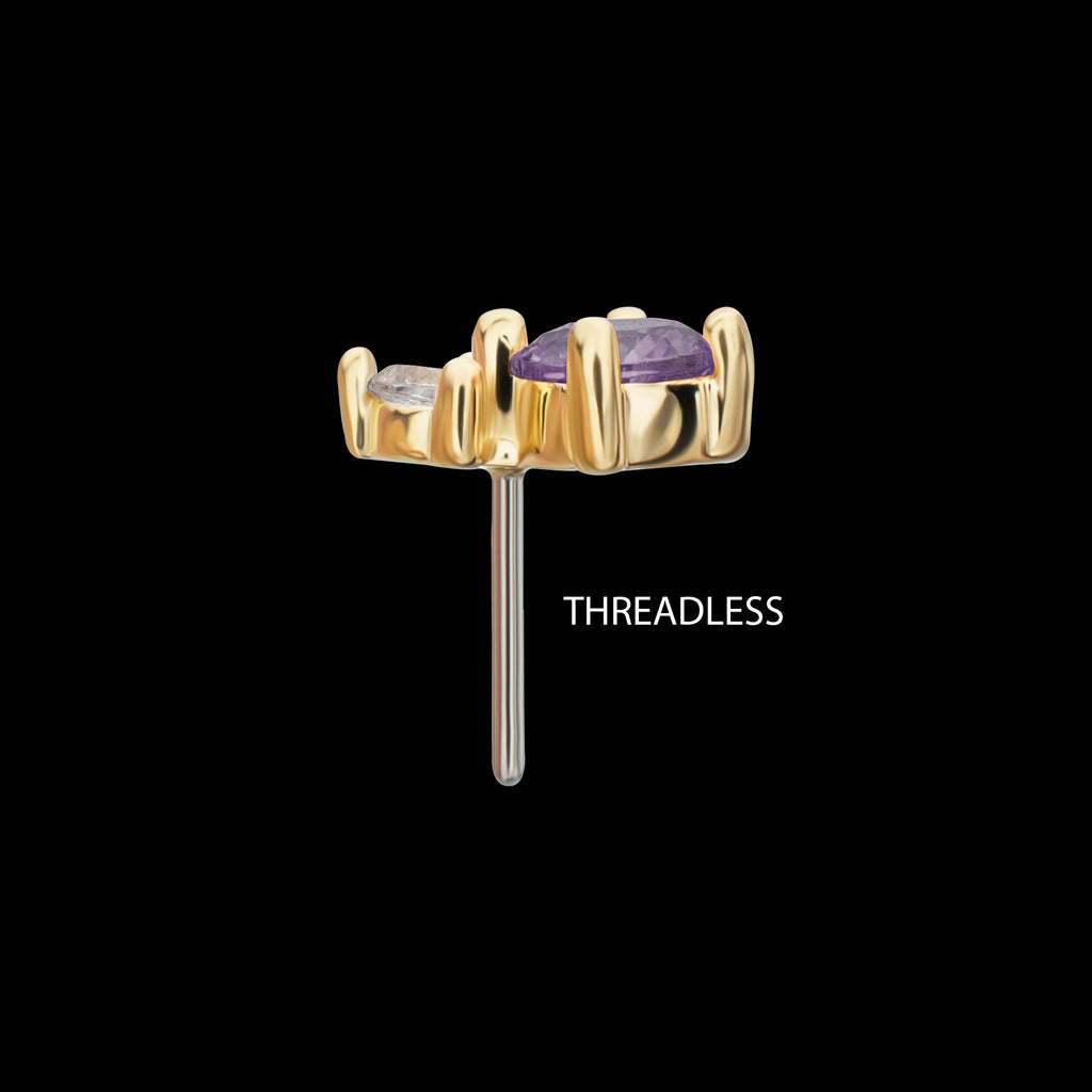 Double Round Prong Set Multi-Gem Flatback Stud Earring / Nosering - Gem in 14Kt Yellow Gold