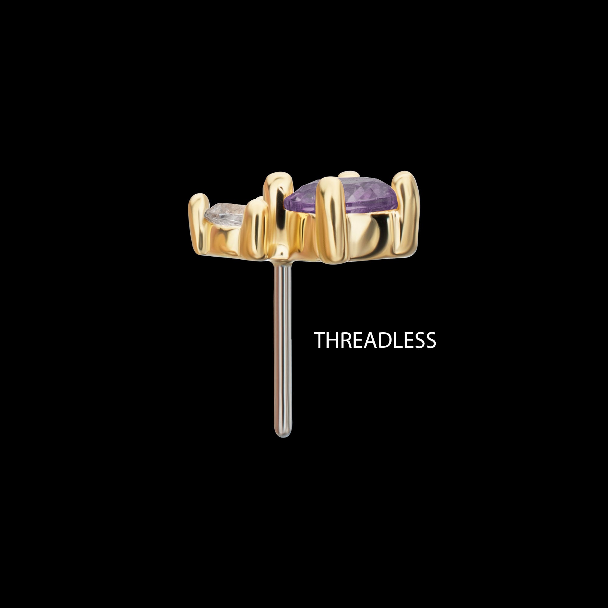 Double Round Prong Set Multi-Gem Flatback Stud Earring / Nosering - Gem in 14Kt Yellow Gold